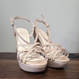 BENJAMIN WALK Beige Strappy Women's Pageant Heels